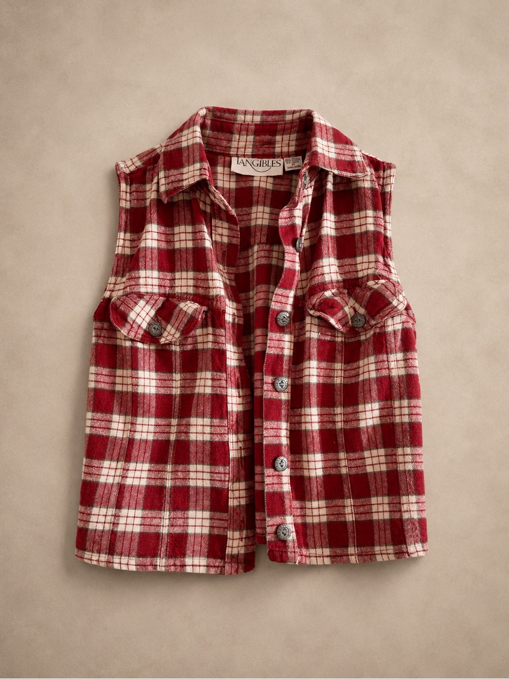 Tangibles  Red Plaid Sleeveless Button-Front Crop Top